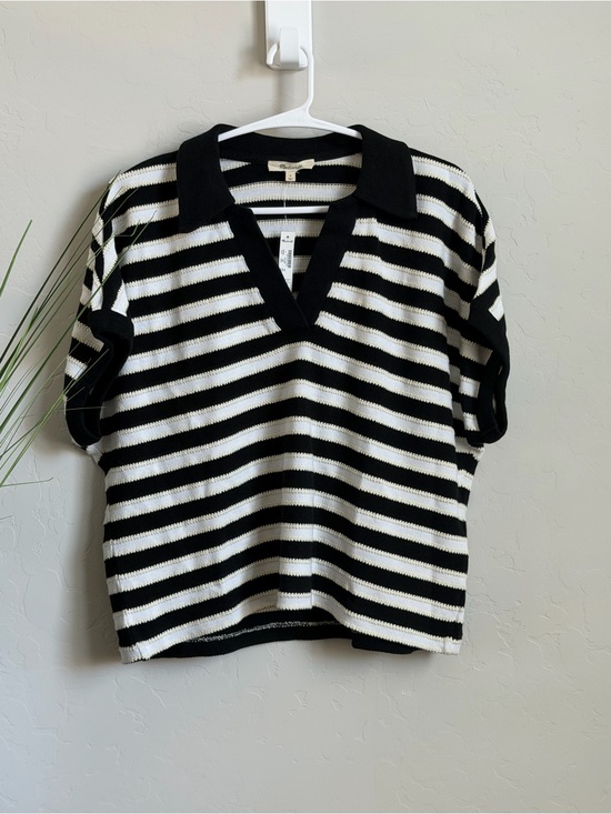 Madewell Tops - Madewell Relaxed V-Neck Polo Top Black Ivory Cotton Knit Size Small NWT